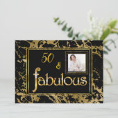 素晴らしい写真金ゴールド大理石ブラックバースデーパーティー 招待状 (スタンド正面)