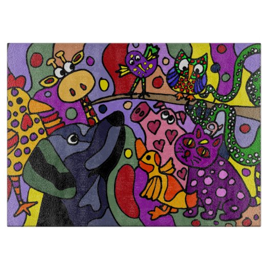 素晴らしい動物の抽象美術 カッティングボード (正面)