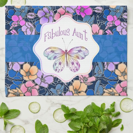 素晴らしい叔母バタフライギフト キッチンタオル (折り畳み)