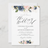 素晴らしい台本の海軍と赤面結婚のピンクの 招待状 (正面)