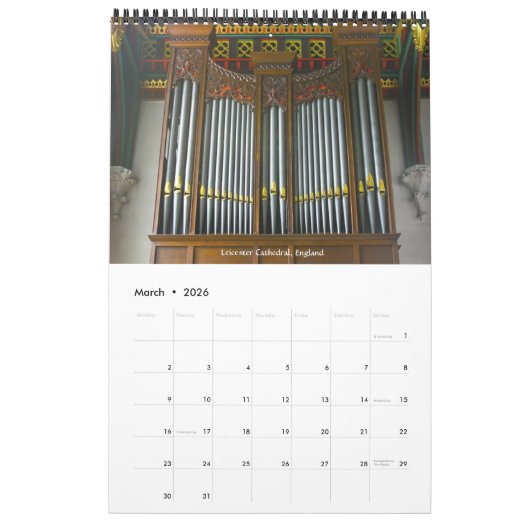 素晴らしい器官および小さいカレンダーの垂直 カレンダー (3月 2026)