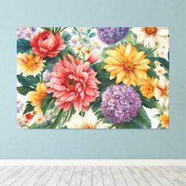 素晴らしい夏の庭カラフルの花 キャンバスプリント