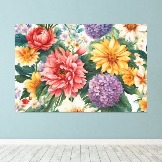 素晴らしい夏の庭カラフルの花 キャンバスプリント (インサイチュ (ウッドフロア))