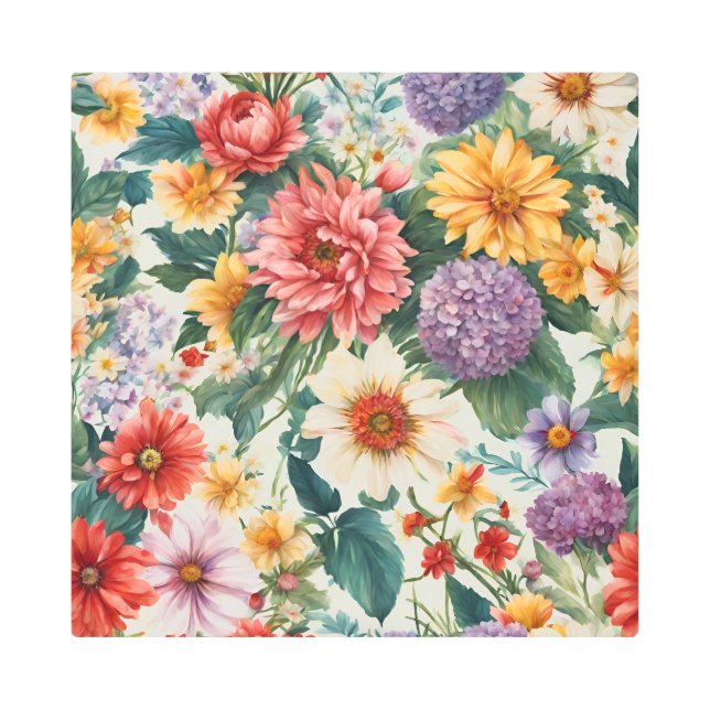 素晴らしい夏の庭カラフルの花 メタルプリント (正面)