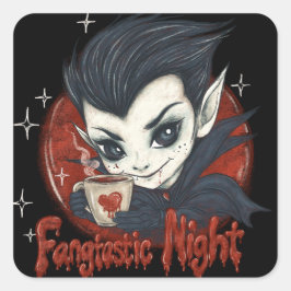 素晴らしい夜。コーヒー1杯のキュートな吸血鬼 スクエアシール