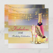 素晴らしい女性の誕生日パーティシャンパンスティレット 招待状 (正面/裏面)