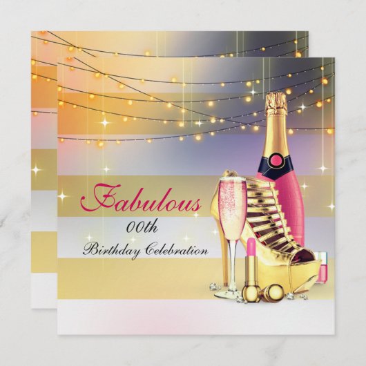 素晴らしい女性の誕生日パーティシャンパンスティレット 招待状 (正面/裏面)