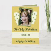 素晴らしい姉妹の写真名グリーン金ゴールド誕生日 カード (正面)