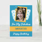 素晴らしい娘の写真名ブルーイエローバースデー カード (正面)