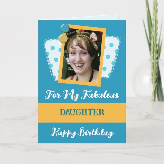 素晴らしい娘の写真名ブルーイエローバースデー カード (正面)