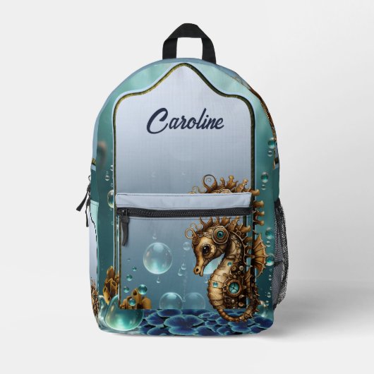 素晴らしい小さなスチームパンクシーホース。 プリントバックパック (正面)