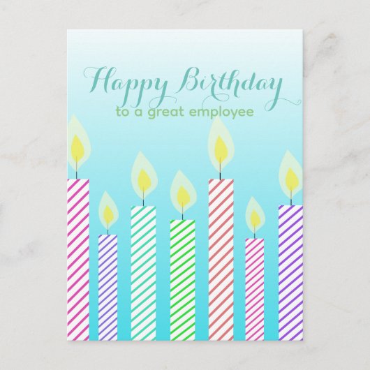 素晴らしい従業員 ストライプのキャンドル 誕生日おめでとう ポストカード (正面)