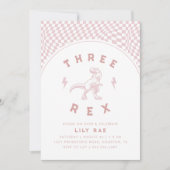 素晴らしい恐竜3つのレックスピンクガールズ誕生日 招待状 (正面)