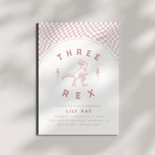素晴らしい恐竜3つのレックスピンクガールズ誕生日 招待状