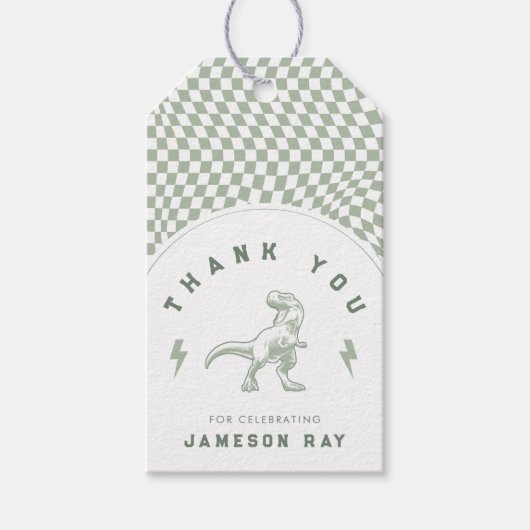 素晴らしい恐竜3レックスボーイズグリーン誕生日 ギフトタグ (正面)