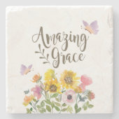 素晴らしい恵みの花と蝶クリスチャン ストーンコースター (正面)