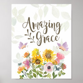 素晴らしい恵みの花と蝶クリスチャン ポスター