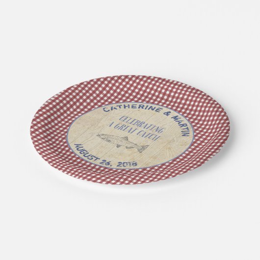 素晴らしい捕獲物を祝うこと、赤い濃紺の魚 ペーパープレート (アングル)