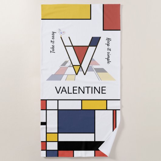素晴らしい新可塑主義アートモノグラム。レターV ビーチタオル (正面)