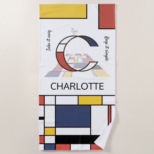 素晴らしい新可塑主義アートモノグラム。文字C ビーチタオル (正面)