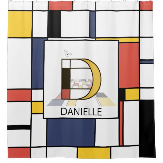 素晴らしい新可塑主義アートモノグラム。文字D シャワーカーテン (正面)