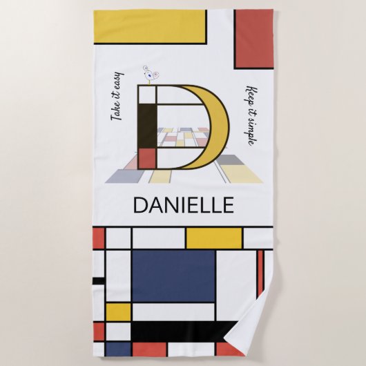 素晴らしい新可塑主義アートモノグラム。文字D ビーチタオル (正面)
