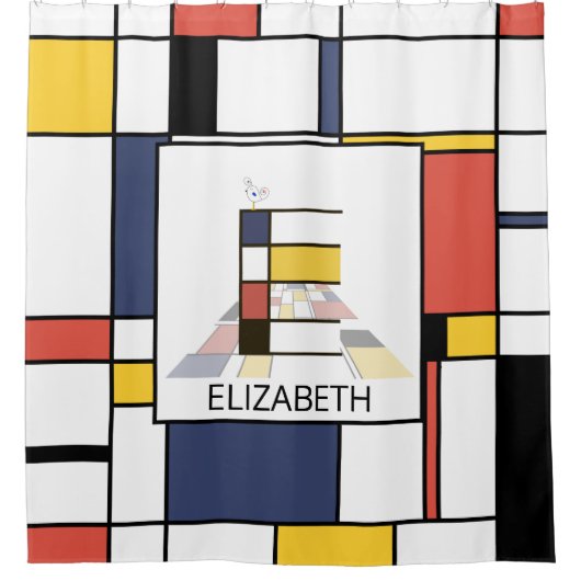 素晴らしい新可塑主義アートモノグラム。文字E シャワーカーテン (正面)