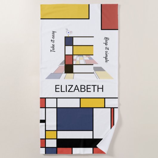 素晴らしい新可塑主義アートモノグラム。文字E ビーチタオル (正面)