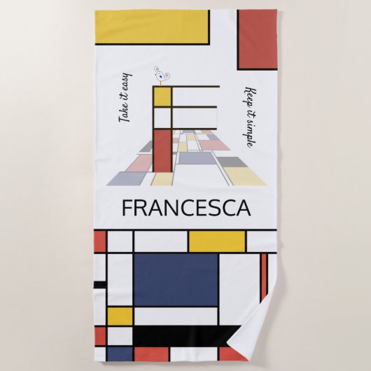 素晴らしい新可塑主義アートモノグラム。文字F ビーチタオル (正面)