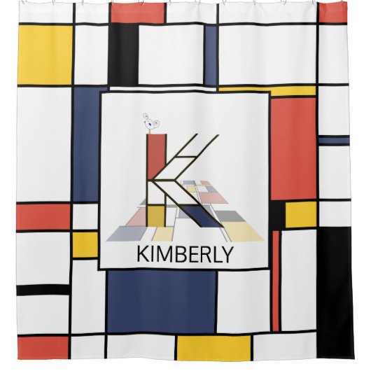 素晴らしい新可塑主義アートモノグラム。文字K シャワーカーテン (正面)