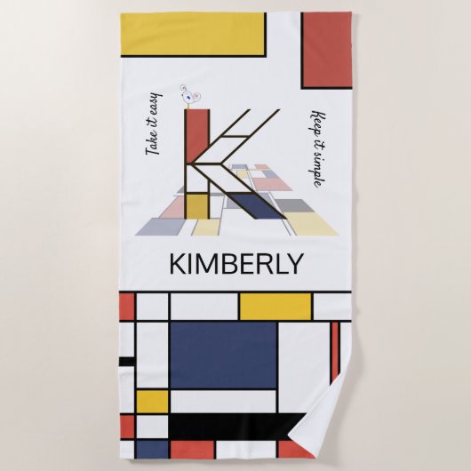素晴らしい新可塑主義アートモノグラム。文字K ビーチタオル (正面)