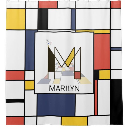 素晴らしい新可塑主義アートモノグラム。文字M シャワーカーテン (正面)