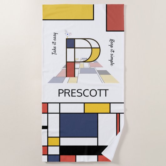 素晴らしい新可塑主義アートモノグラム。文字P ビーチタオル (正面)