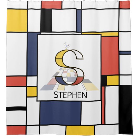 素晴らしい新可塑主義アートモノグラム。文字S シャワーカーテン (正面)