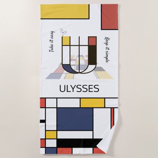 素晴らしい新可塑主義アートモノグラム。文字U ビーチタオル (正面)