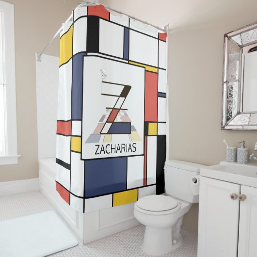 素晴らしい新可塑主義アートモノグラム。文字Z シャワーカーテン (インサイチュ)