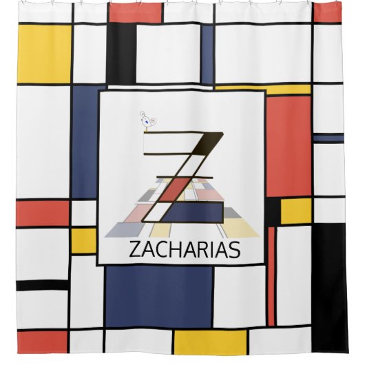 素晴らしい新可塑主義アートモノグラム。文字Z シャワーカーテン (正面)
