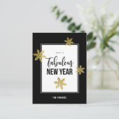 素晴らしい新年のスクリプトエレガント金ゴールドの雪片 シーズンポストカード (スタンド正面)