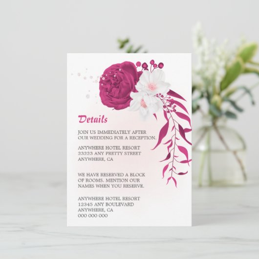 素晴らしい明るい赤紫色と白いフローラ エンクロージャーカード (スタンド正面)