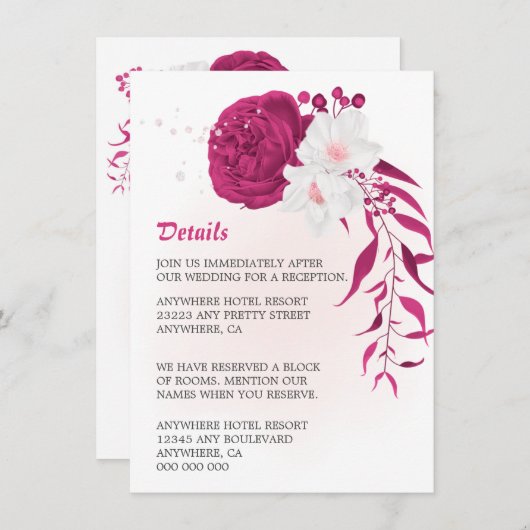 素晴らしい明るい赤紫色と白いフローラ エンクロージャーカード (正面/裏面)