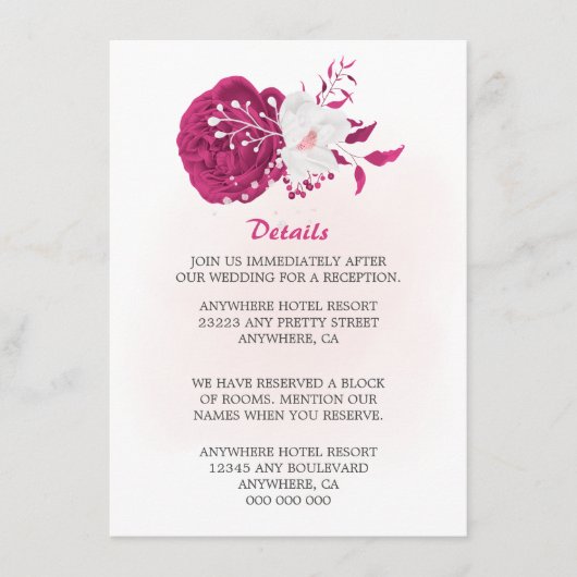 素晴らしい明るい赤紫色と白いフローラ エンクロージャーカード (正面)