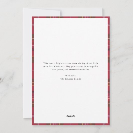 素晴らしい時間ベビーの初めてのクリスマスプレイドファミリー シーズンカード (裏面)