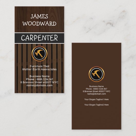 素晴らしい木製の穀物の終了する製材大工仕事 名刺 (正面/裏面)