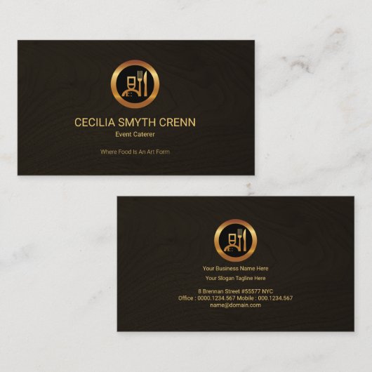 素晴らしい木製の穀物の金ゴールドのシェフのサービス係 名刺 (正面/裏面)