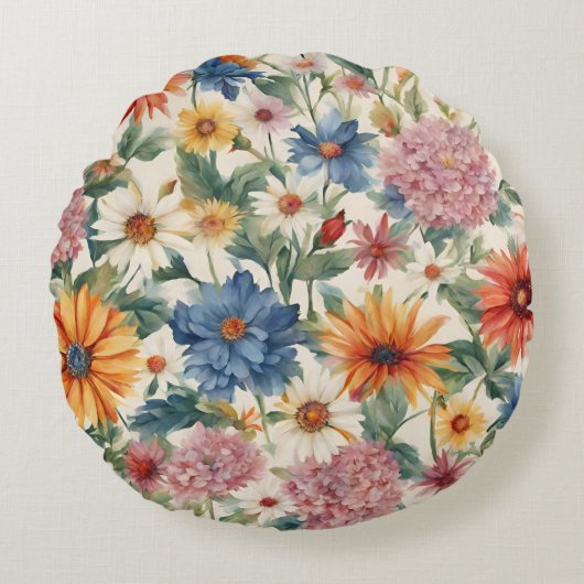 素晴らしい柔らかい夏の庭の花 ラウンドクッション (正面)