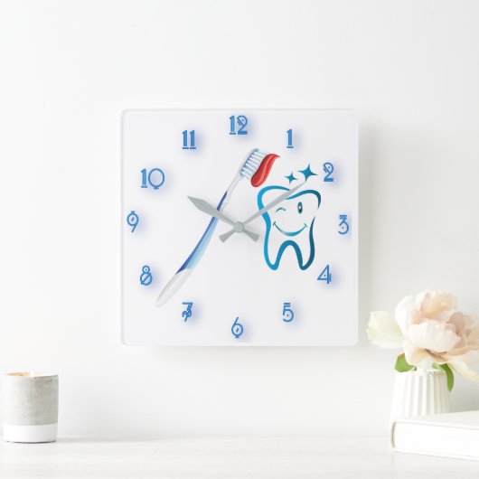 素晴らしい歯医者歯ブラシ スクエア壁時計 (ホーム)