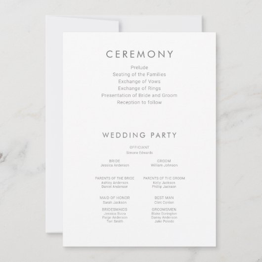 素晴らしい水の色ワイルドフラワー結婚式 プログラム (裏面)