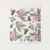 素晴らしい水彩画のリンゴの木の花と蜂 タペストリー (正面)