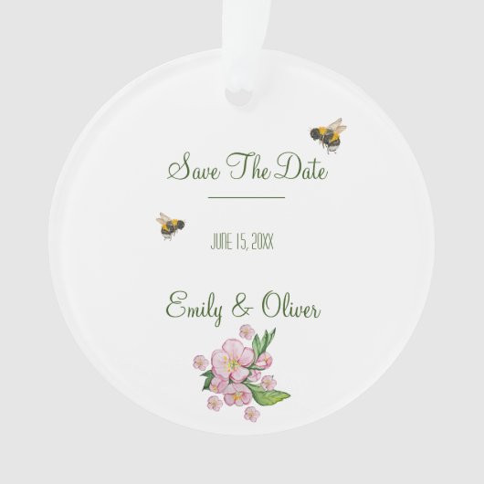 素晴らしい水色のリンゴの木の花とbее オーナメント (正面)