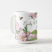 素晴らしい水色のリンゴの木の花とbее コーヒーマグカップ (正面左)